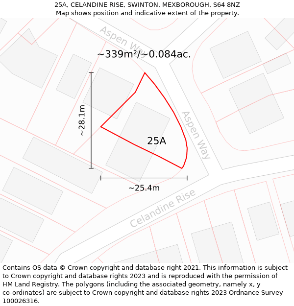 25A, CELANDINE RISE, SWINTON, MEXBOROUGH, S64 8NZ: Plot and title map