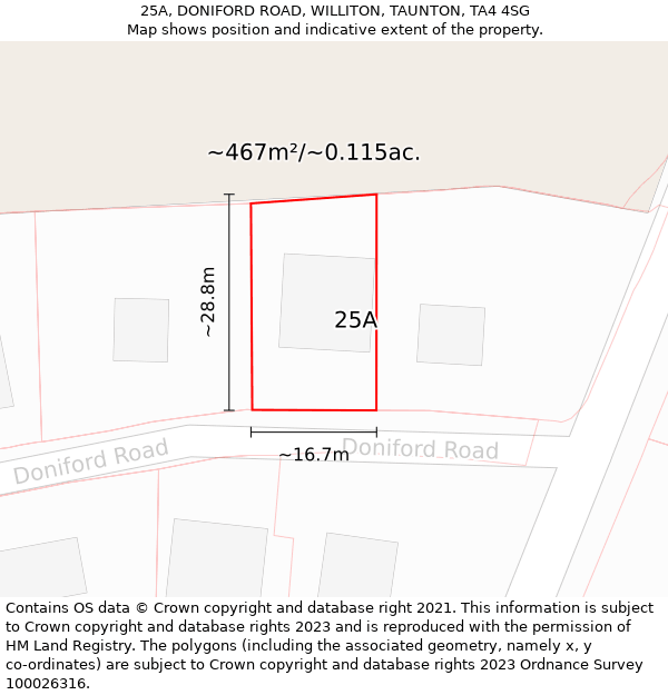 25A, DONIFORD ROAD, WILLITON, TAUNTON, TA4 4SG: Plot and title map