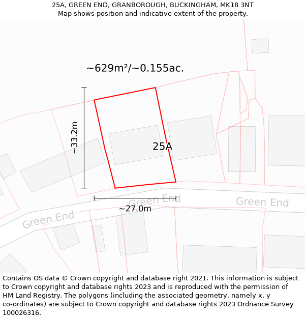 25A, GREEN END, GRANBOROUGH, BUCKINGHAM, MK18 3NT: Plot and title map