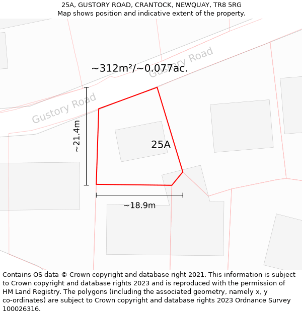 25A, GUSTORY ROAD, CRANTOCK, NEWQUAY, TR8 5RG: Plot and title map