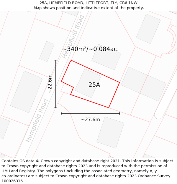 25A, HEMPFIELD ROAD, LITTLEPORT, ELY, CB6 1NW: Plot and title map