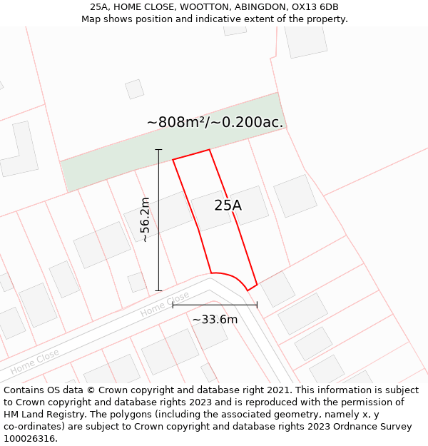 25A, HOME CLOSE, WOOTTON, ABINGDON, OX13 6DB: Plot and title map