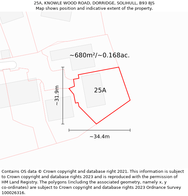 25A, KNOWLE WOOD ROAD, DORRIDGE, SOLIHULL, B93 8JS: Plot and title map