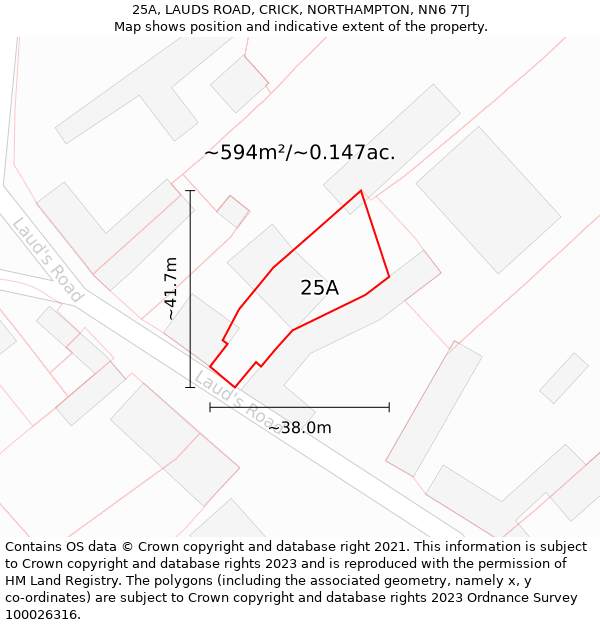 25A, LAUDS ROAD, CRICK, NORTHAMPTON, NN6 7TJ: Plot and title map