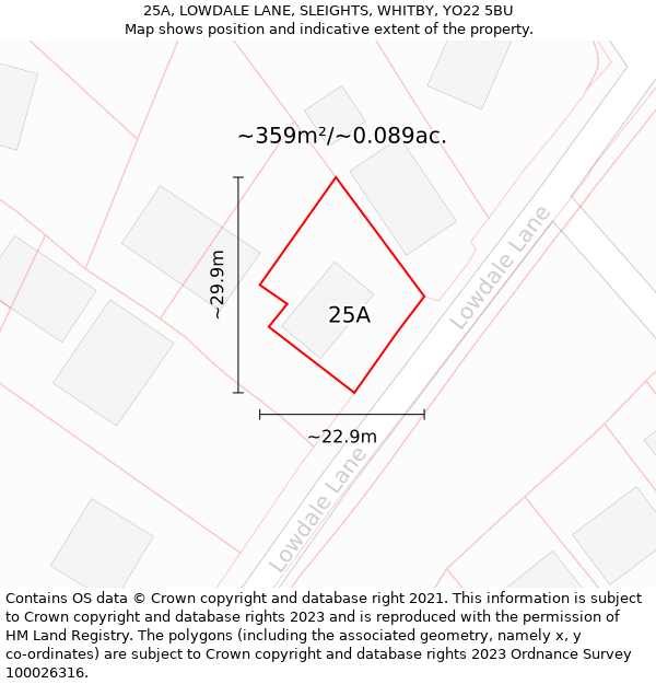 25A, LOWDALE LANE, SLEIGHTS, WHITBY, YO22 5BU: Plot and title map