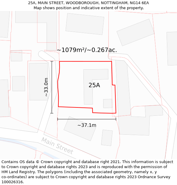 25A, MAIN STREET, WOODBOROUGH, NOTTINGHAM, NG14 6EA: Plot and title map