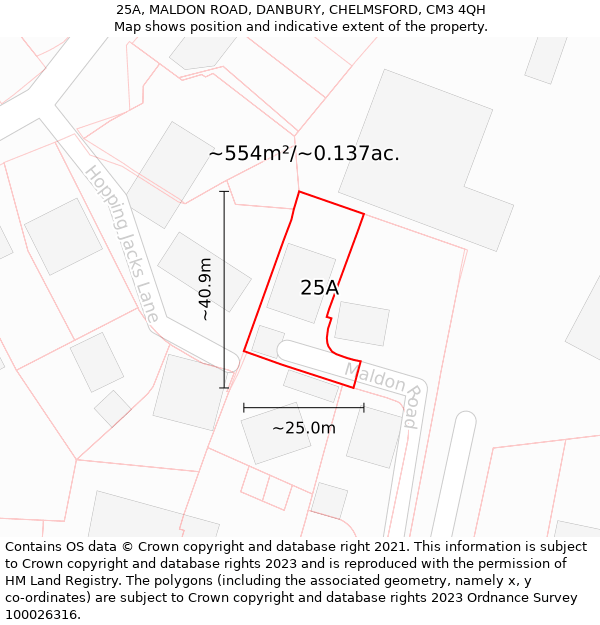 25A, MALDON ROAD, DANBURY, CHELMSFORD, CM3 4QH: Plot and title map