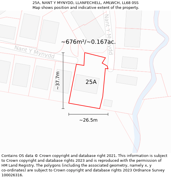 25A, NANT Y MYNYDD, LLANFECHELL, AMLWCH, LL68 0SS: Plot and title map