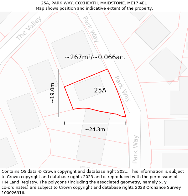 25A, PARK WAY, COXHEATH, MAIDSTONE, ME17 4EL: Plot and title map