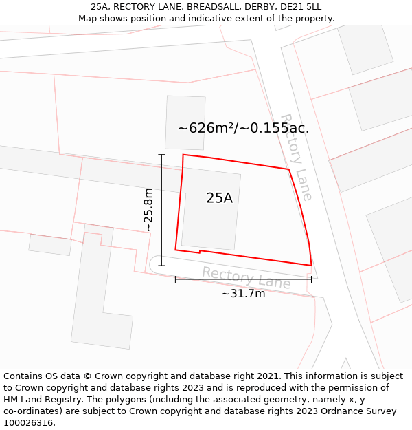 25A, RECTORY LANE, BREADSALL, DERBY, DE21 5LL: Plot and title map