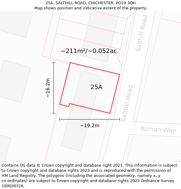 25A, SALTHILL ROAD, CHICHESTER, PO19 3QH: Plot and title map