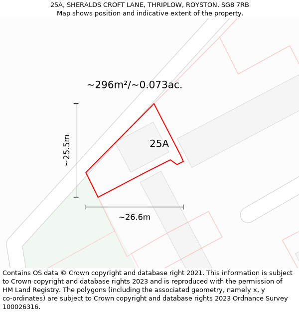 25A, SHERALDS CROFT LANE, THRIPLOW, ROYSTON, SG8 7RB: Plot and title map