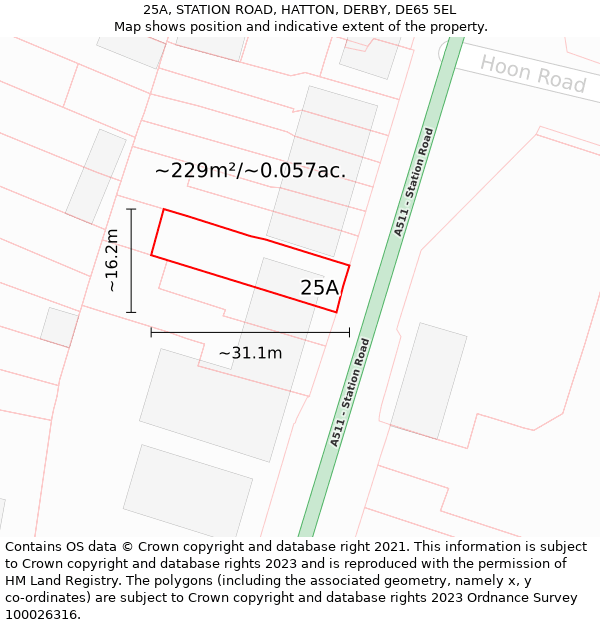 25A, STATION ROAD, HATTON, DERBY, DE65 5EL: Plot and title map