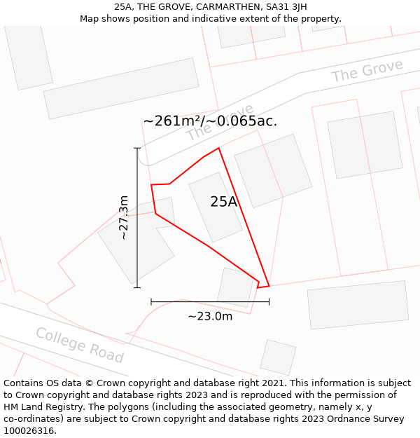 25A, THE GROVE, CARMARTHEN, SA31 3JH: Plot and title map