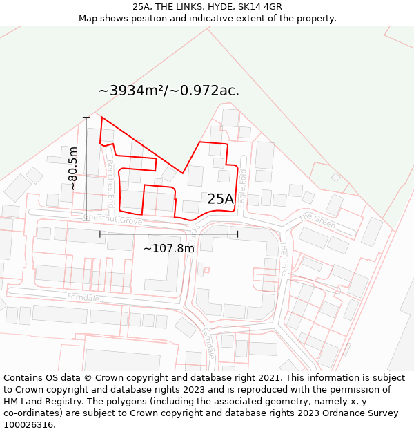 25A, THE LINKS, HYDE, SK14 4GR: Plot and title map