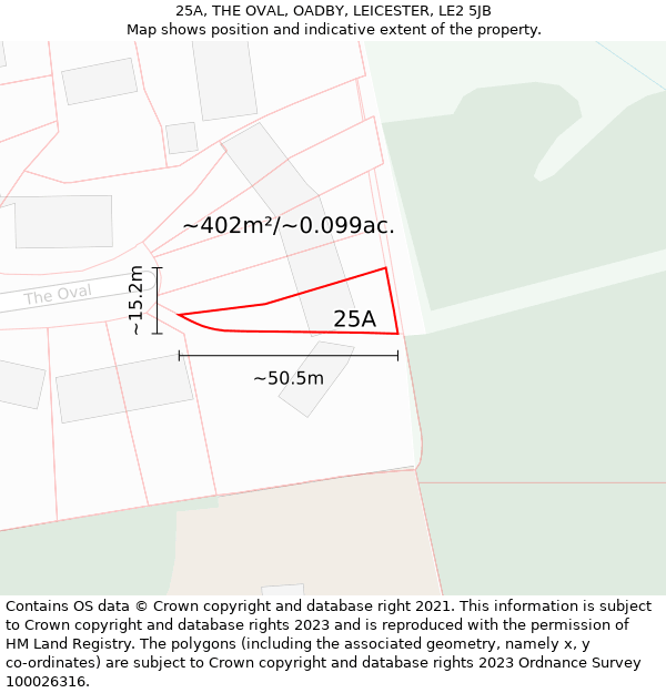 25A, THE OVAL, OADBY, LEICESTER, LE2 5JB: Plot and title map