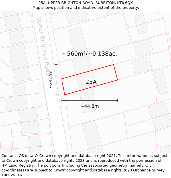 25A, UPPER BRIGHTON ROAD, SURBITON, KT6 6QX: Plot and title map