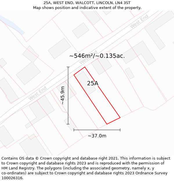 25A, WEST END, WALCOTT, LINCOLN, LN4 3ST: Plot and title map