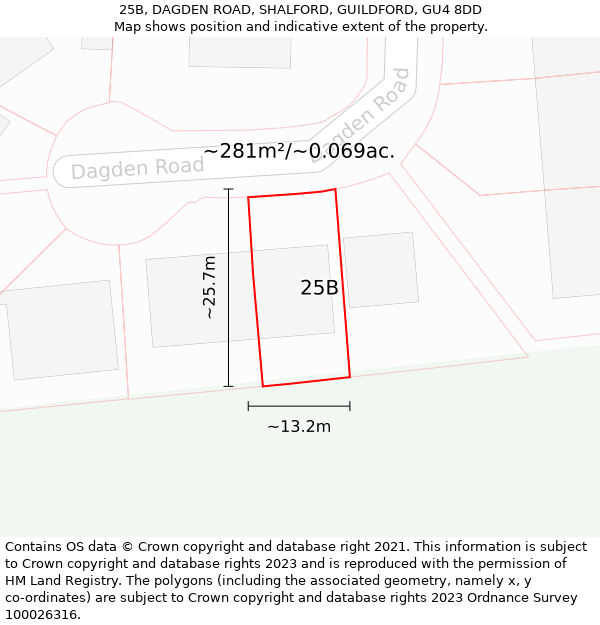 25B, DAGDEN ROAD, SHALFORD, GUILDFORD, GU4 8DD: Plot and title map