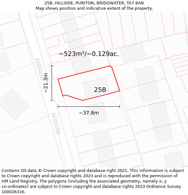 25B, HILLSIDE, PURITON, BRIDGWATER, TA7 8AN: Plot and title map