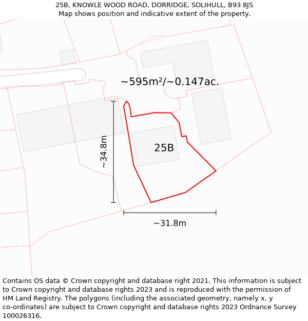 25B, KNOWLE WOOD ROAD, DORRIDGE, SOLIHULL, B93 8JS: Plot and title map