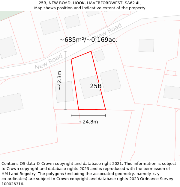 25B, NEW ROAD, HOOK, HAVERFORDWEST, SA62 4LJ: Plot and title map