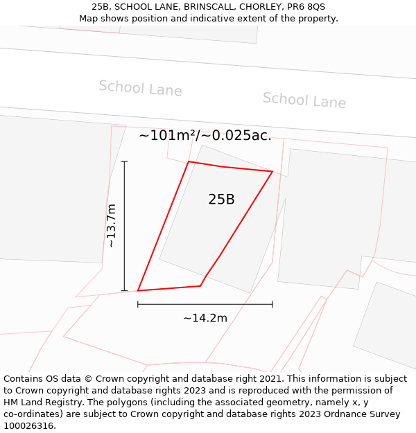 25B, SCHOOL LANE, BRINSCALL, CHORLEY, PR6 8QS: Plot and title map