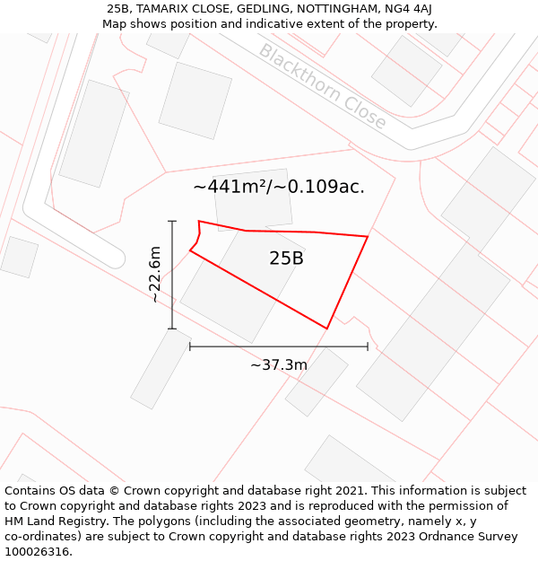 25B, TAMARIX CLOSE, GEDLING, NOTTINGHAM, NG4 4AJ: Plot and title map