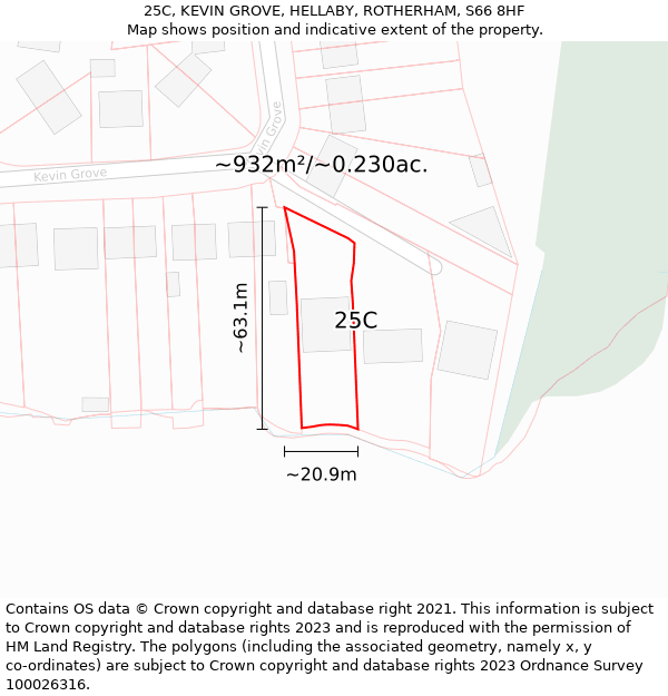 25C, KEVIN GROVE, HELLABY, ROTHERHAM, S66 8HF: Plot and title map