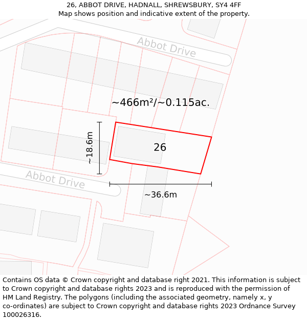 26, ABBOT DRIVE, HADNALL, SHREWSBURY, SY4 4FF: Plot and title map