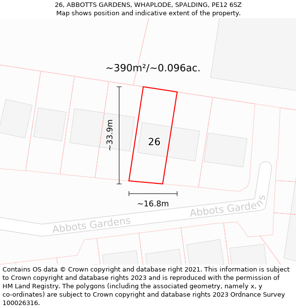 26, ABBOTTS GARDENS, WHAPLODE, SPALDING, PE12 6SZ: Plot and title map