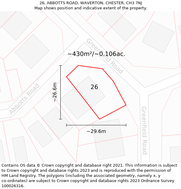 26, ABBOTTS ROAD, WAVERTON, CHESTER, CH3 7NJ: Plot and title map