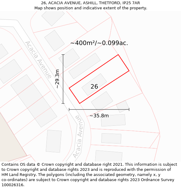 26, ACACIA AVENUE, ASHILL, THETFORD, IP25 7AR: Plot and title map