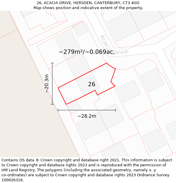 26, ACACIA DRIVE, HERSDEN, CANTERBURY, CT3 4GD: Plot and title map