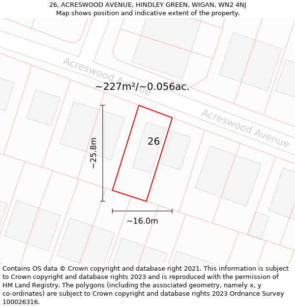 26, ACRESWOOD AVENUE, HINDLEY GREEN, WIGAN, WN2 4NJ: Plot and title map