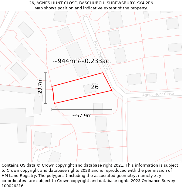 26, AGNES HUNT CLOSE, BASCHURCH, SHREWSBURY, SY4 2EN: Plot and title map