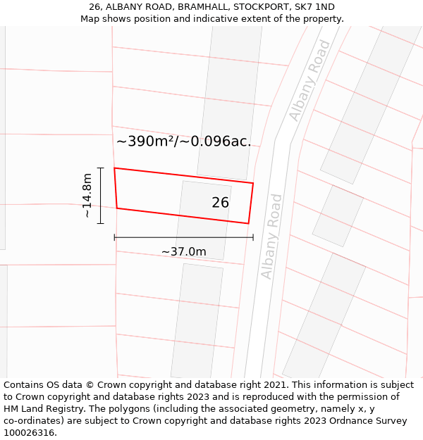 26, ALBANY ROAD, BRAMHALL, STOCKPORT, SK7 1ND: Plot and title map