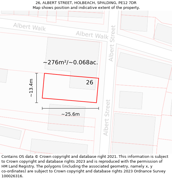 26, ALBERT STREET, HOLBEACH, SPALDING, PE12 7DR: Plot and title map