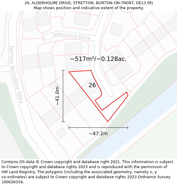 26, ALDERHOLME DRIVE, STRETTON, BURTON-ON-TRENT, DE13 0FJ: Plot and title map