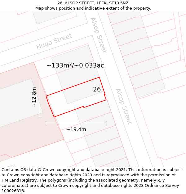 26, ALSOP STREET, LEEK, ST13 5NZ: Plot and title map