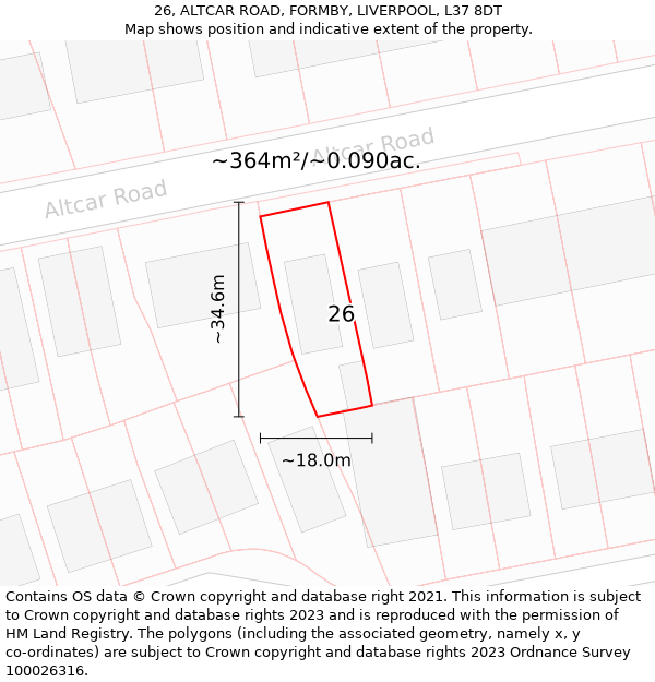 26, ALTCAR ROAD, FORMBY, LIVERPOOL, L37 8DT: Plot and title map