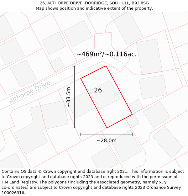 26, ALTHORPE DRIVE, DORRIDGE, SOLIHULL, B93 8SG: Plot and title map