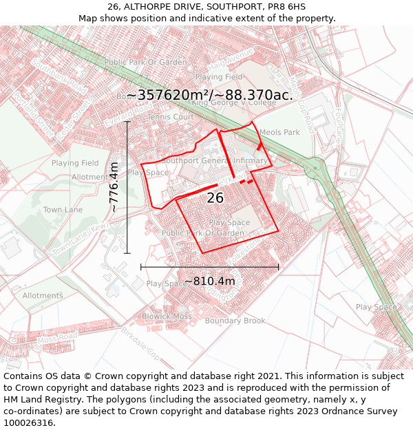 26, ALTHORPE DRIVE, SOUTHPORT, PR8 6HS: Plot and title map