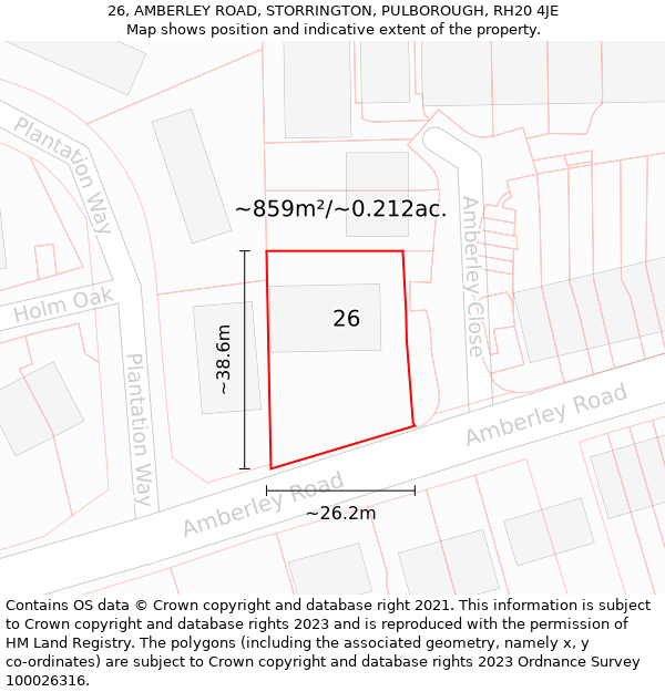 26, AMBERLEY ROAD, STORRINGTON, PULBOROUGH, RH20 4JE: Plot and title map