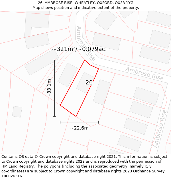 26, AMBROSE RISE, WHEATLEY, OXFORD, OX33 1YG: Plot and title map