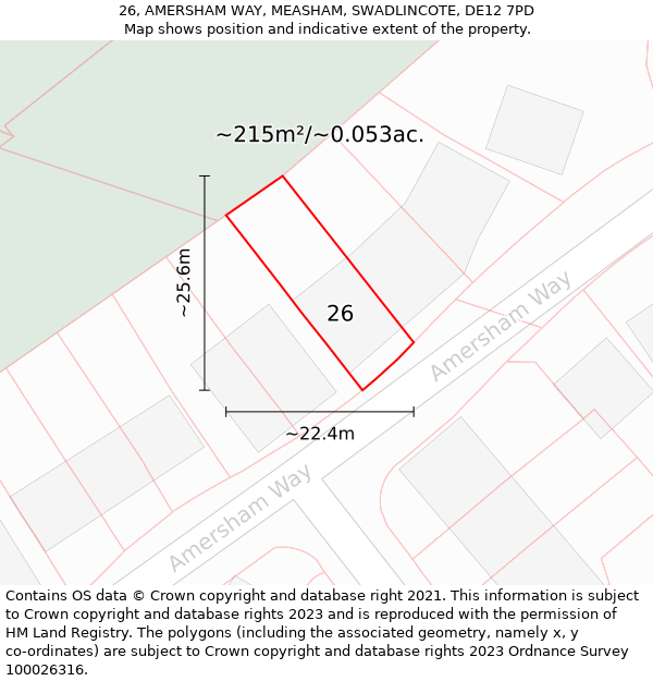 26, AMERSHAM WAY, MEASHAM, SWADLINCOTE, DE12 7PD: Plot and title map