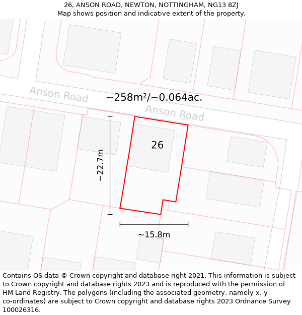 26, ANSON ROAD, NEWTON, NOTTINGHAM, NG13 8ZJ: Plot and title map