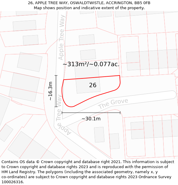 26, APPLE TREE WAY, OSWALDTWISTLE, ACCRINGTON, BB5 0FB: Plot and title map