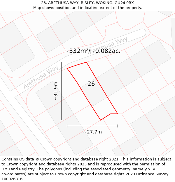 26, ARETHUSA WAY, BISLEY, WOKING, GU24 9BX: Plot and title map