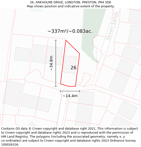 26, ARKHOLME DRIVE, LONGTON, PRESTON, PR4 5DE: Plot and title map